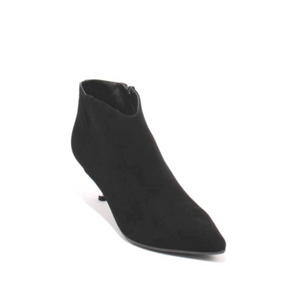 ITALIAN Black Suede Leather Zip Heels Ankle Bootie